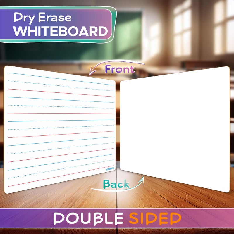 Scribbledo Double Sided Whiteboard Lined Dry Erase Board for Kids Ruled Writing Board Handwriting Practice Small White 9x12 Dry Erase Board with Lines Education Teacher Supplies - Image 3